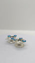 Pure Silver Fancy Diya Pair With Blue Flowers 20g